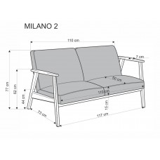 Divvietīgs dīvāns MILANO 2S, pelēks